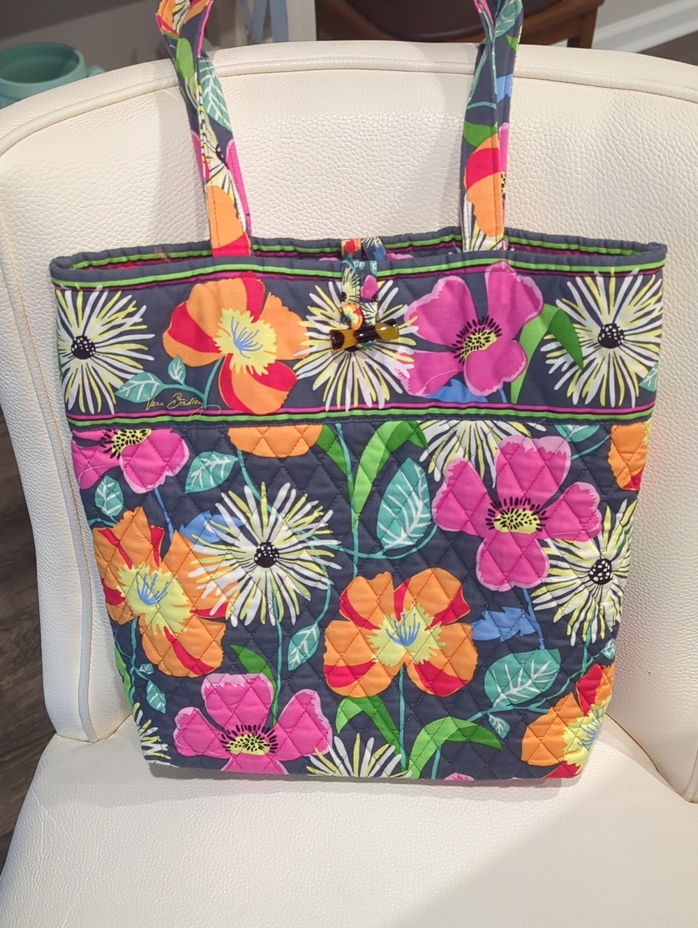 Vera Bradley Floral Quilted Tote in Navy Multicolor